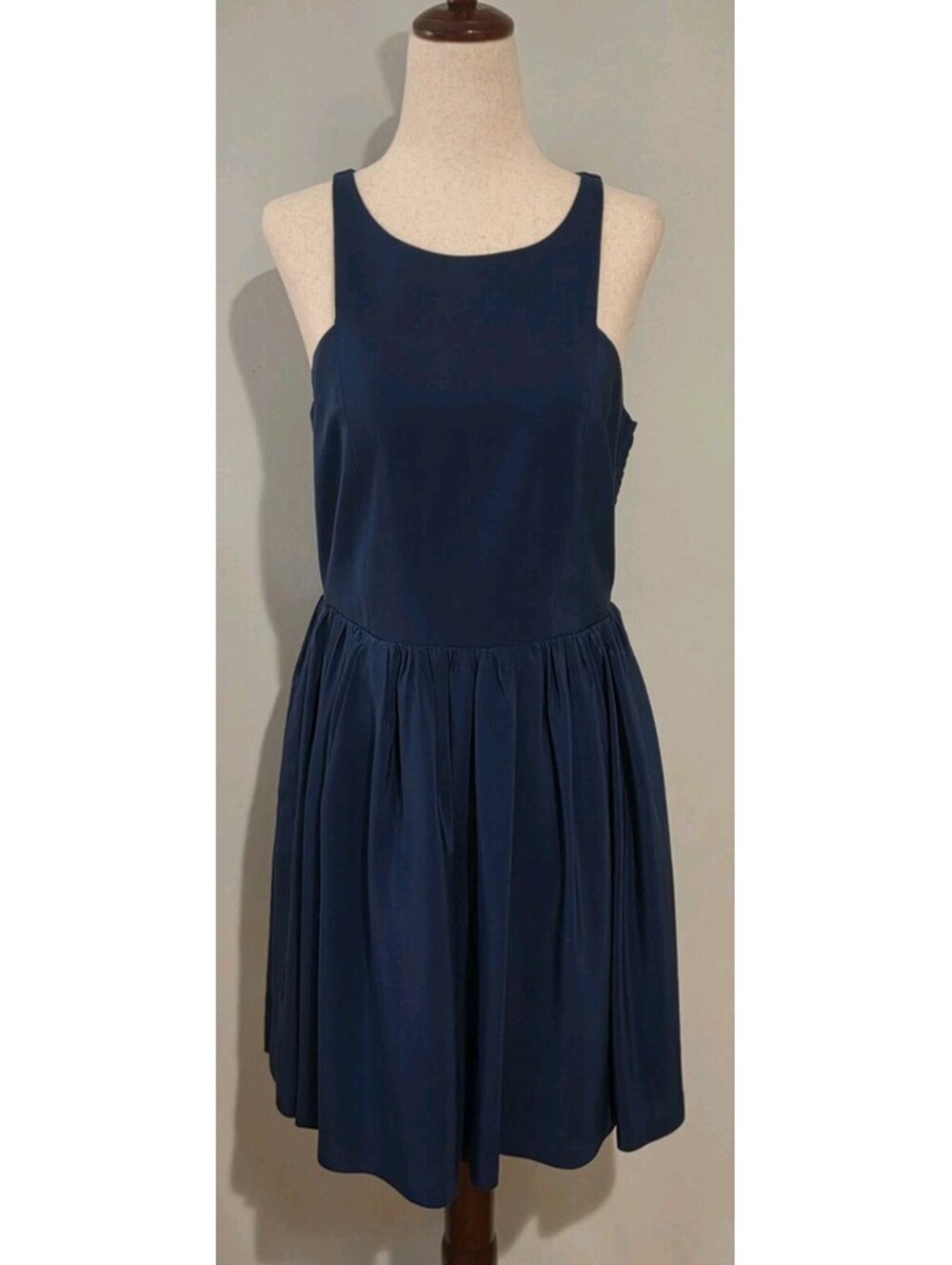 Amanda Uprichard Large Navy Blue Silk Mini Dress Sleeveless Gathered Skirt